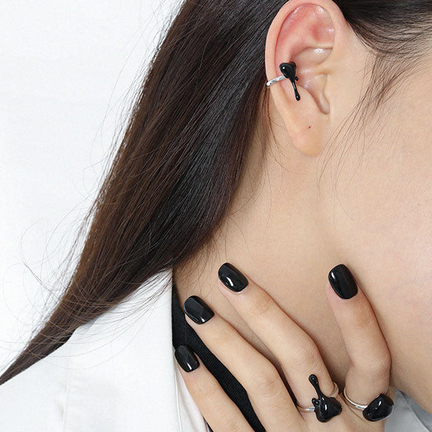 Lovcia Black Fluid Heart 17mm 925 Silver Single Earring-Earrings-Right Earring(SIngle)-