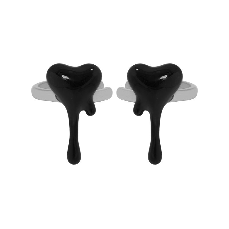 Lovcia Black Fluid Heart 17mm 925 Silver Single Earring-Earrings-Right Earring(SIngle)-