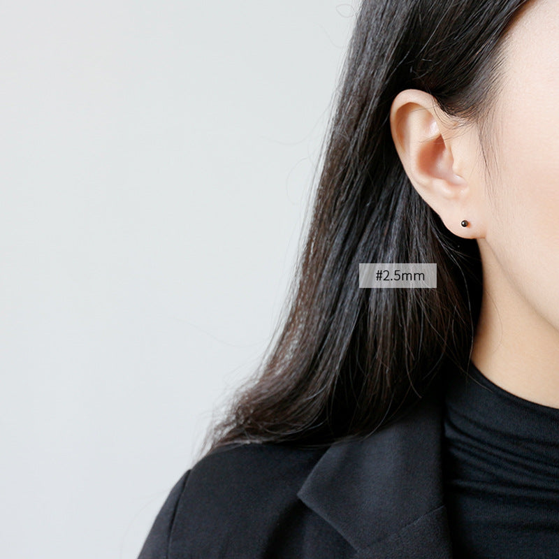 Lovcia Black Gold Plated 925 Sterling Silver 6mm Stud-Earrings-6mm-