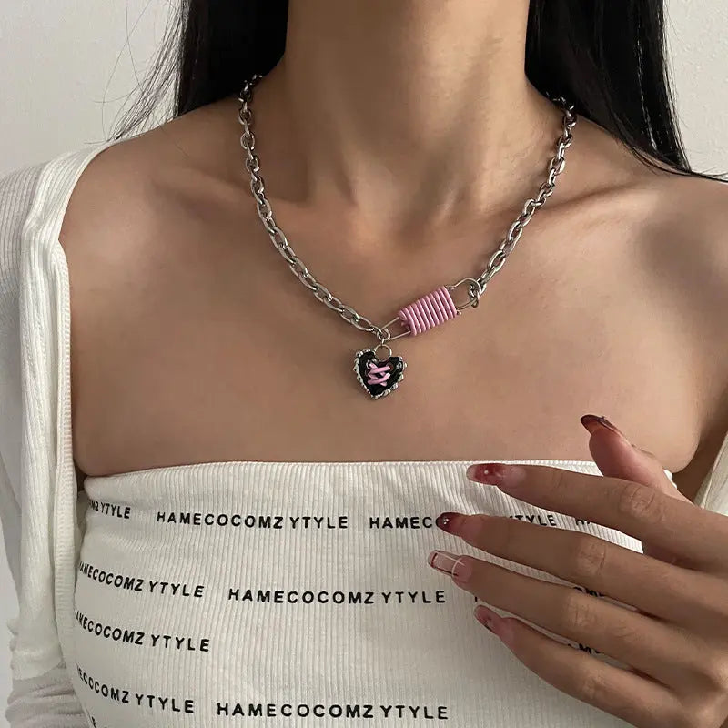 Lovcia Black Heart Multi-part Pin Modern Necklace For Women-Necklaces-Pin Necklace-Pin Necklace