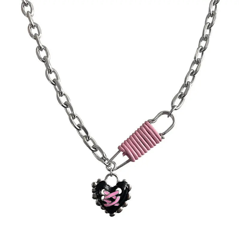 Lovcia Black Heart Multi-part Pin Modern Necklace For Women-Necklaces-Pin Necklace-Pin Necklace