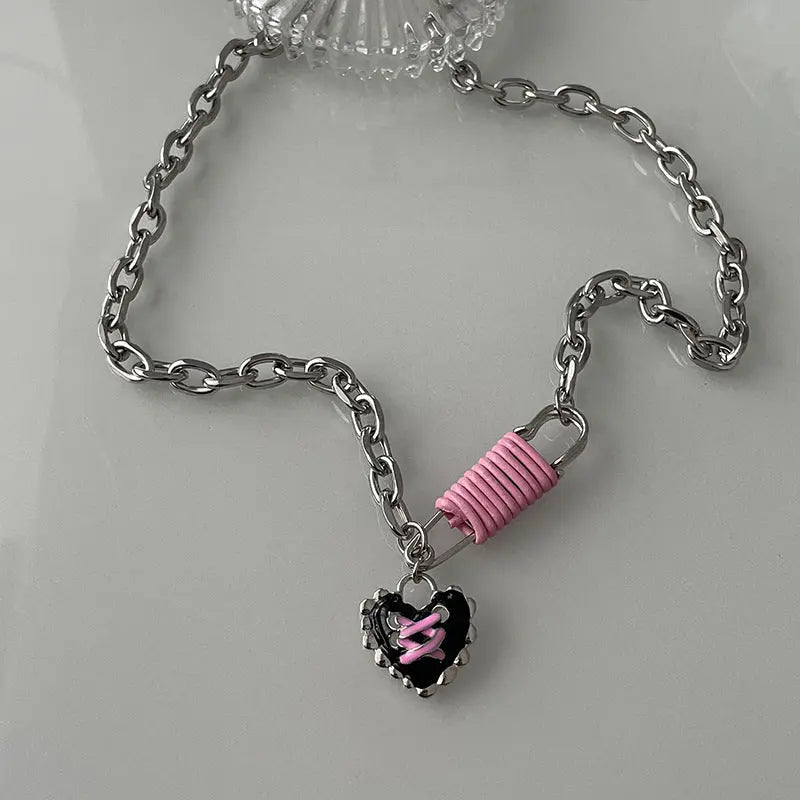 Lovcia Black Heart Multi-part Pin Modern Necklace For Women-Necklaces-Pin Necklace-Pin Necklace