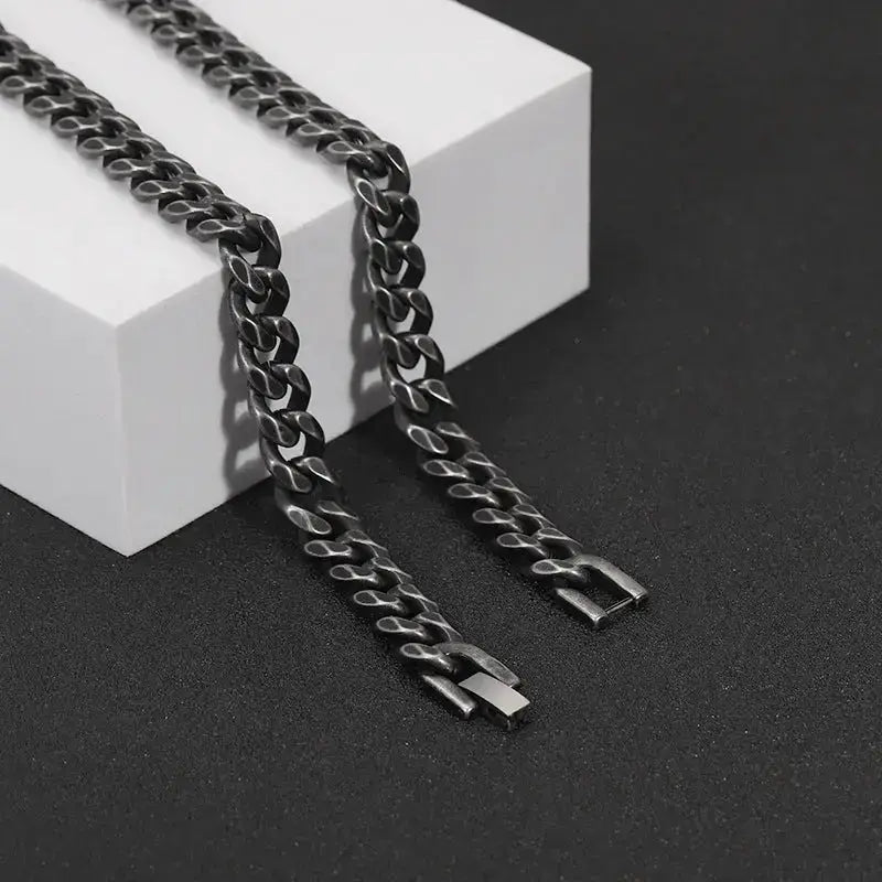 Lovcia Black Helix Cuban Link Stainless Steel Chain Bracelet Jewellery for Men-Bracelets-Silver-18cm-Silver