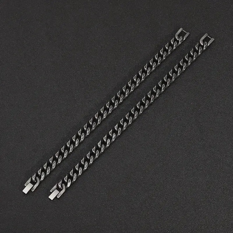 Lovcia Black Helix Cuban Link Stainless Steel Chain Bracelet Jewellery for Men-Bracelets-Silver-18cm-Silver