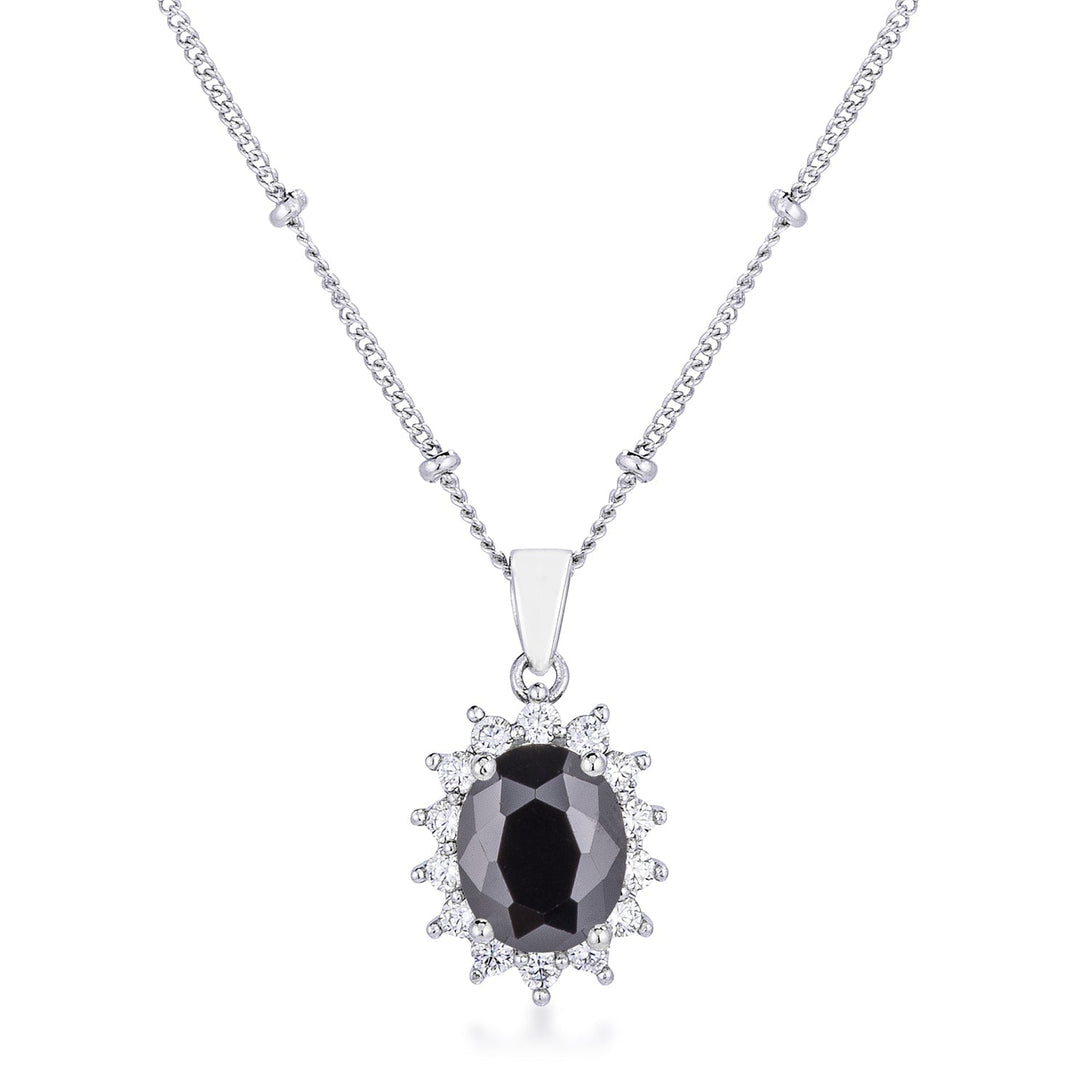 Lovcia Black Petite Oval Pendant with Rhodium Plating-Pendants-