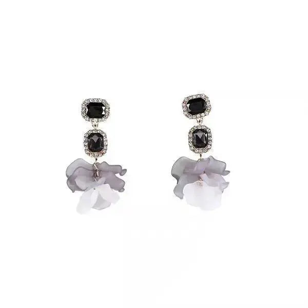 Lovcia Black Rose Petals Crystal Stud Earrings - Frosty Style, 925 Silver Needle Crystal Stud-Earrings-Floral-Floral