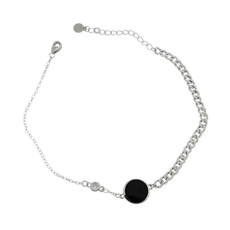 Lovcia Black Round Chain CZ 925 Sterling Silver Anklet-Anklets-