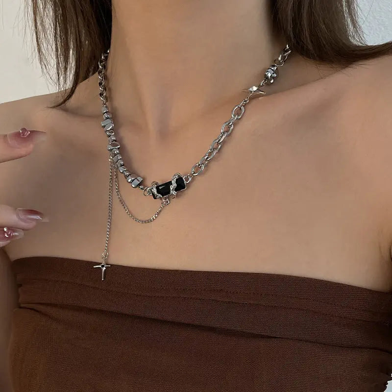 Lovcia Black Square Block Cross Necklace for Women-Necklaces-Black Square-Black Square