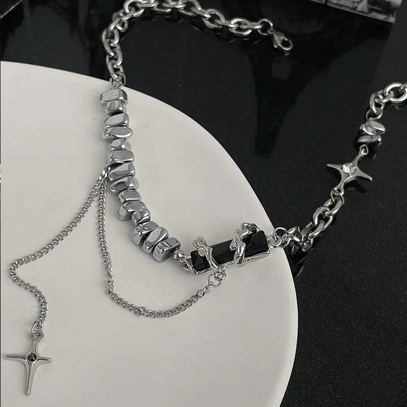 Lovcia Black Square Block Cross Necklace for Women-Necklaces-Black Square-Black Square