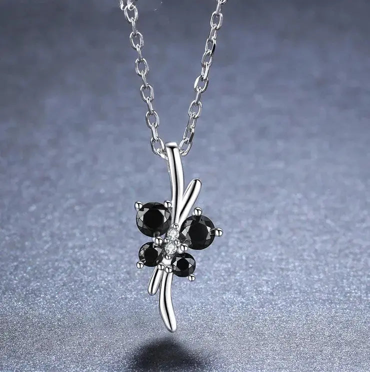 Lovcia Black zircon silver necklace-Necklaces-White-925 silver-White