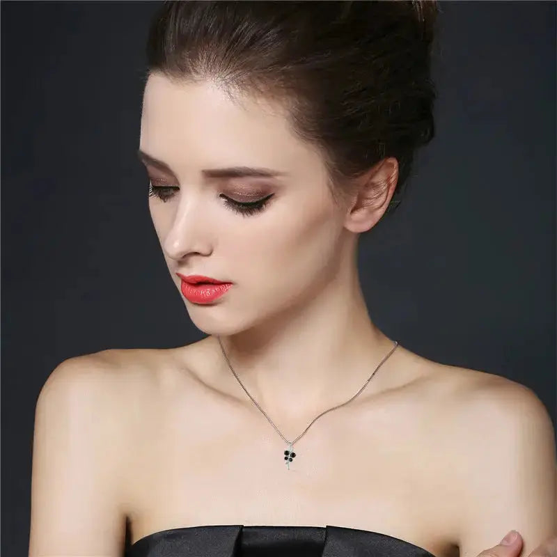 Lovcia Black zircon silver necklace-Necklaces-White-925 silver-White