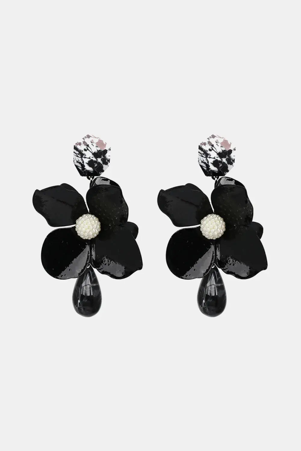 Lovcia Bloosom Flower and Teardrop Resin Dangle Earrings-Earrings-Black-One Size-Black