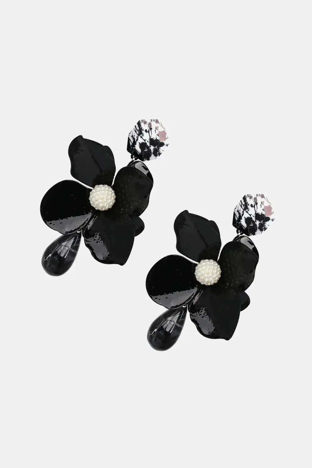 Lovcia Bloosom Flower and Teardrop Resin Dangle Earrings-Earrings-Black-One Size-Black