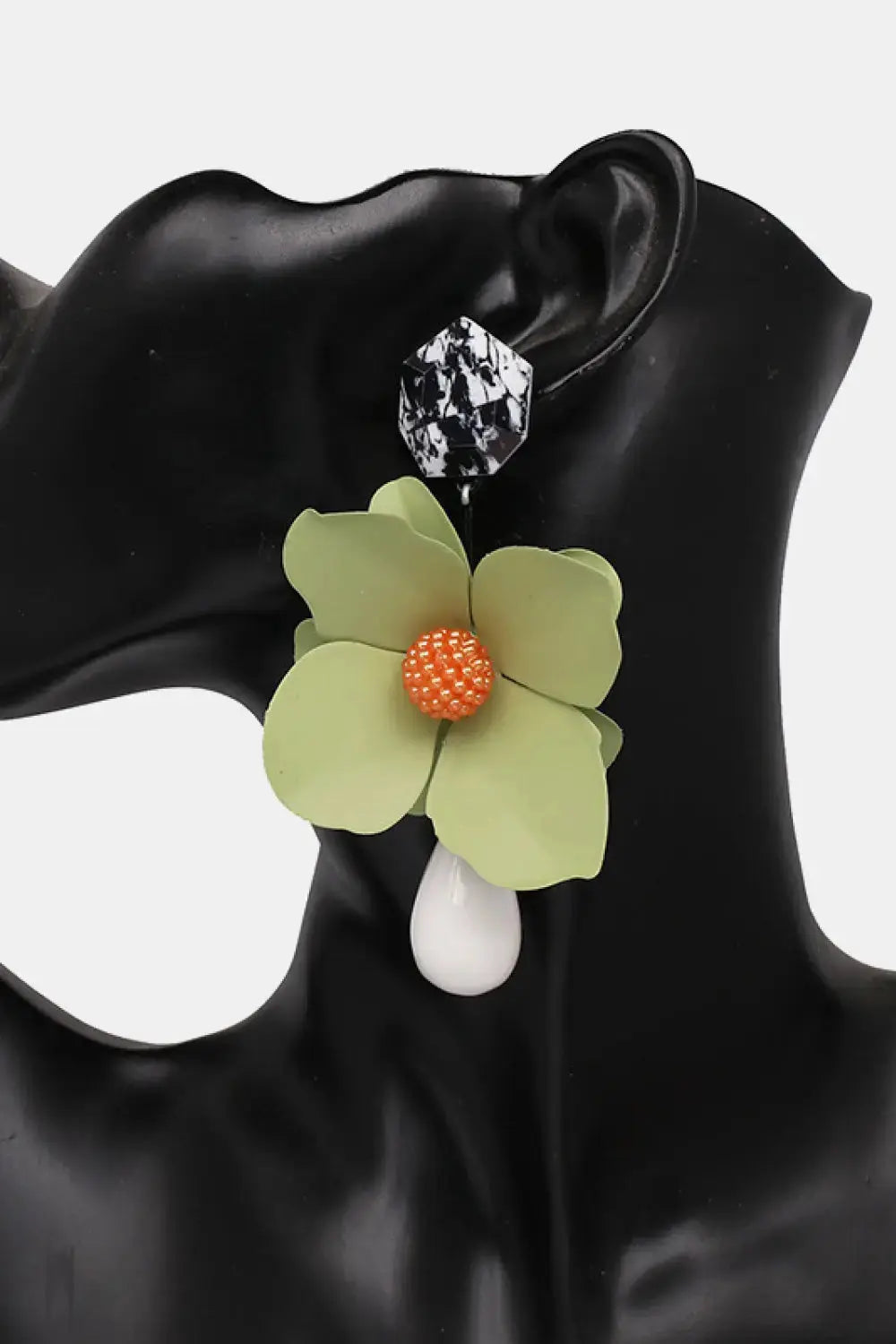 Lovcia Bloosom Flower and Teardrop Resin Dangle Earrings-Earrings-Black-One Size-Black