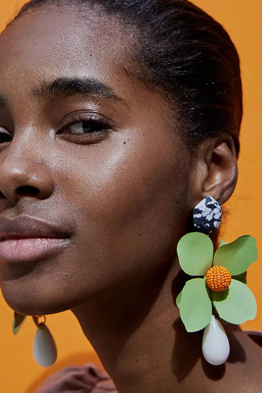 Lovcia Bloosom Flower and Teardrop Resin Dangle Earrings-Earrings-Black-One Size-Black