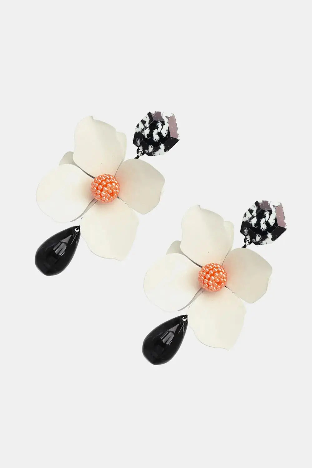 Lovcia Bloosom Flower and Teardrop Resin Dangle Earrings-Earrings-Black-One Size-Black