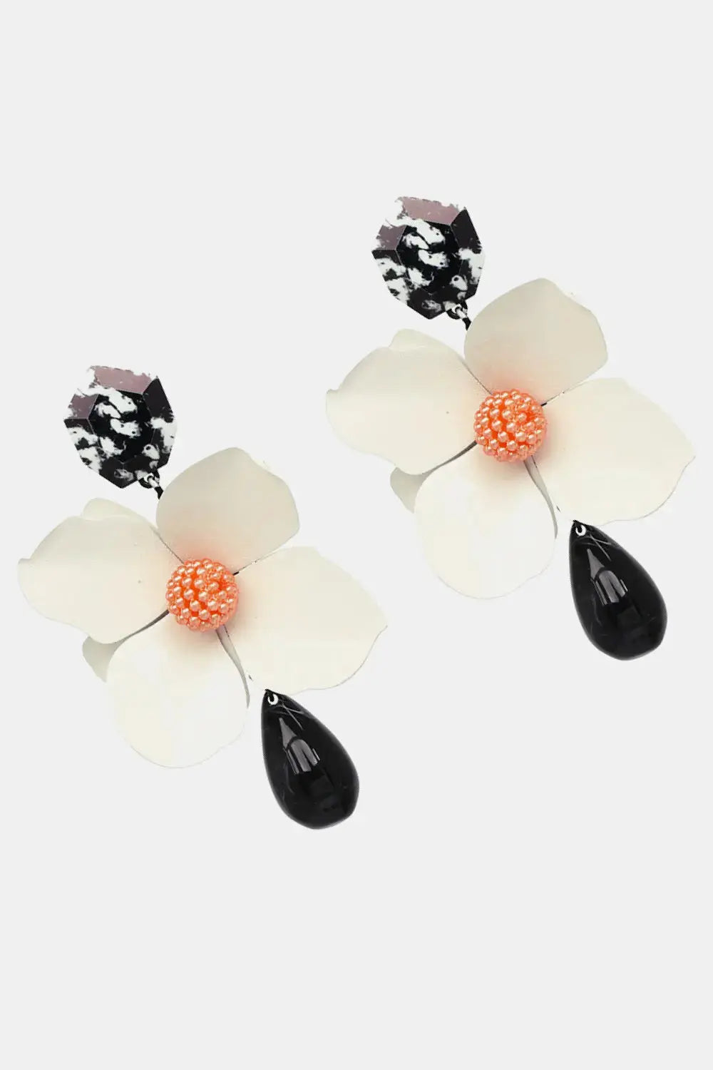 Lovcia Bloosom Flower and Teardrop Resin Dangle Earrings-Earrings-Black-One Size-Black