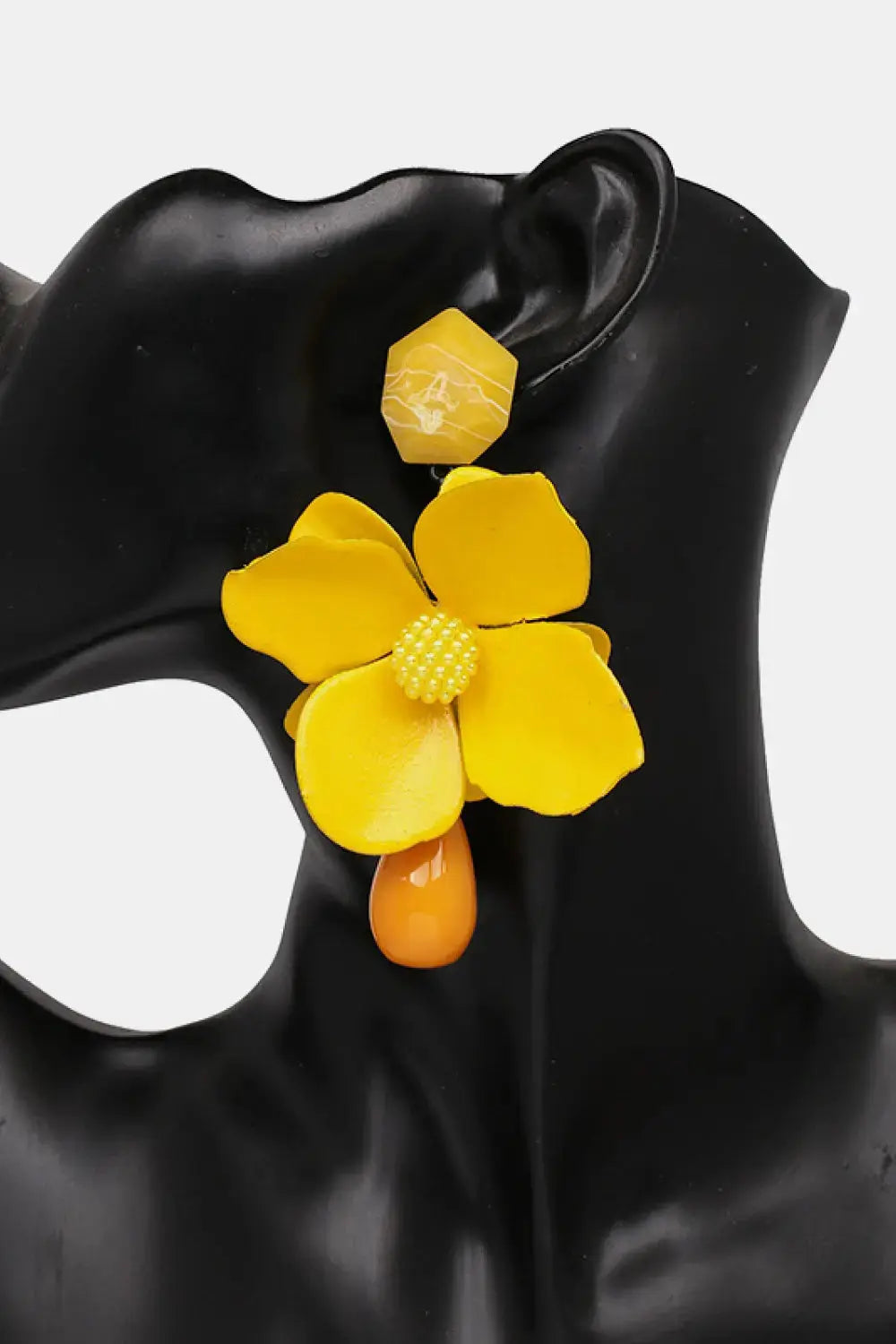 Lovcia Bloosom Flower and Teardrop Resin Dangle Earrings-Earrings-Black-One Size-Black