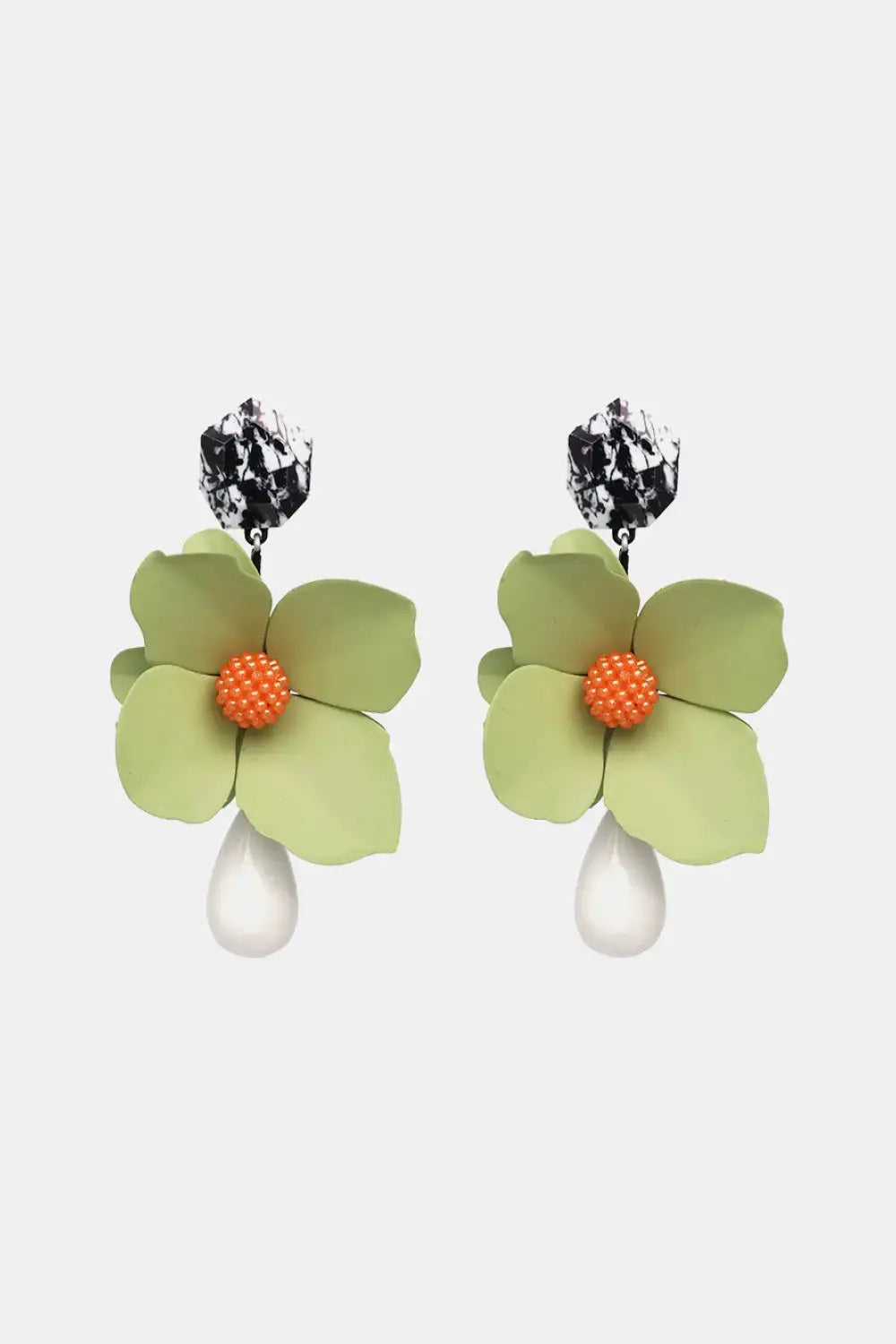 Lovcia Bloosom Flower and Teardrop Resin Dangle Earrings-Earrings-Light Green-One Size-Light Green