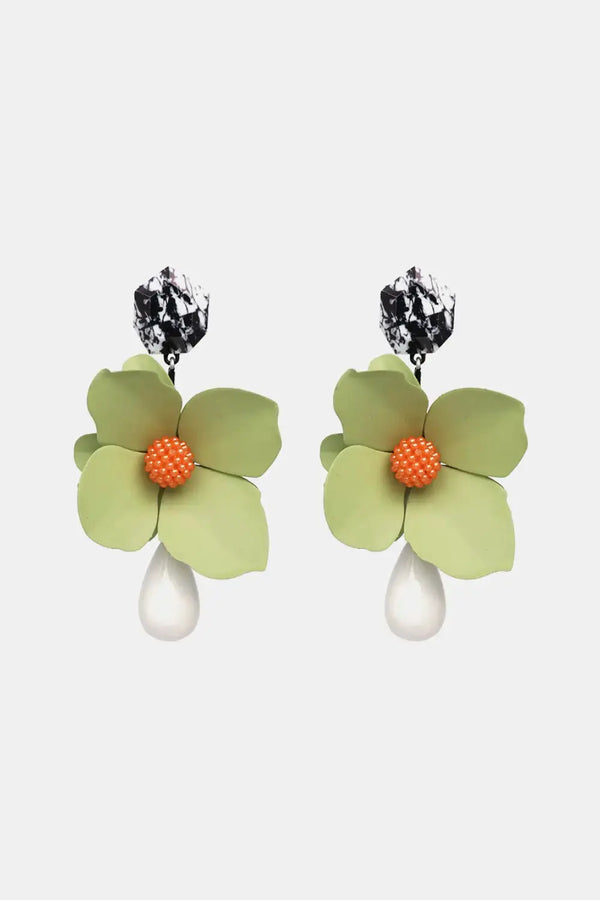 Lovcia Bloosom Flower and Teardrop Resin Dangle Earrings-Earrings-Light Green-One Size-Light Green