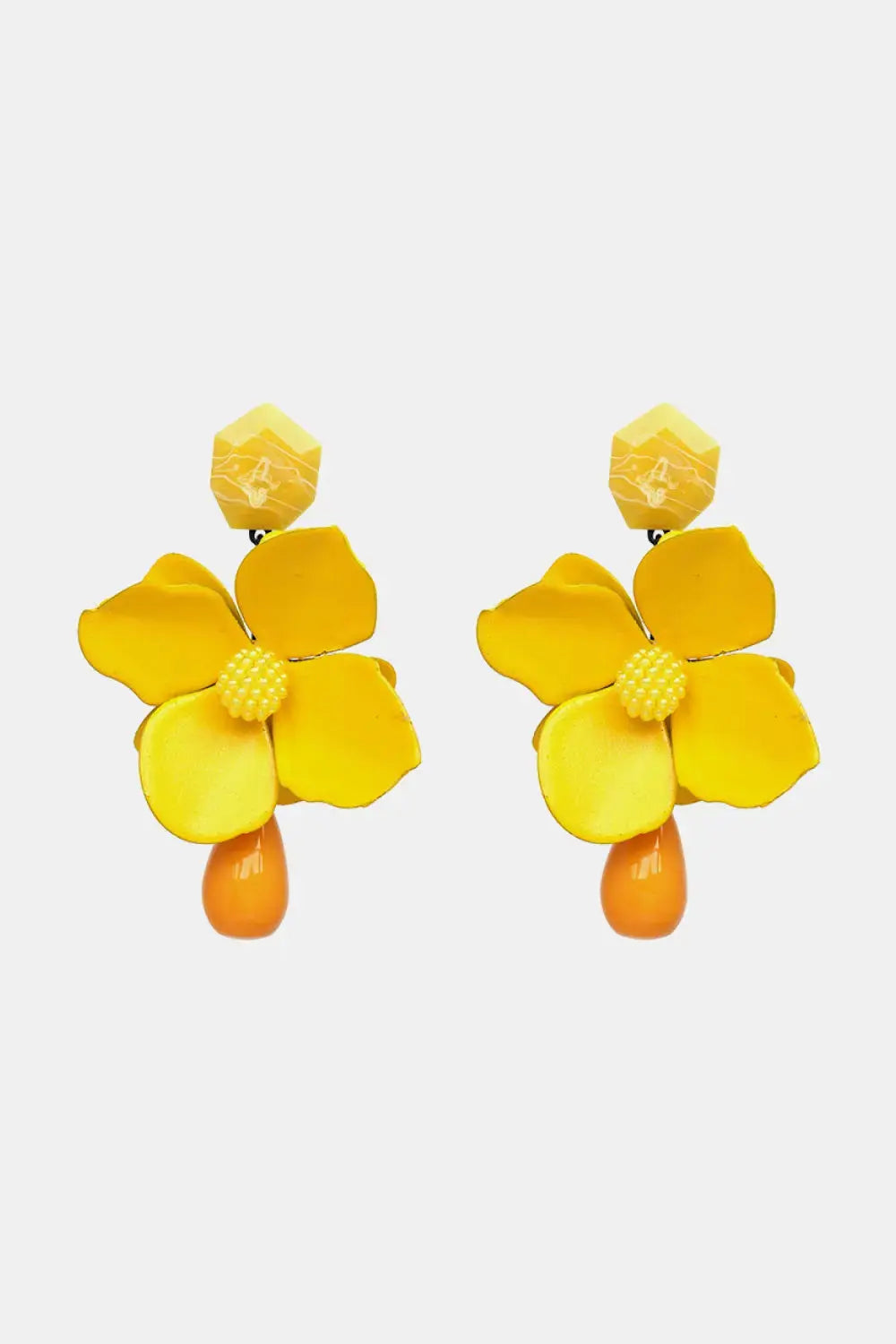 Lovcia Bloosom Flower and Teardrop Resin Dangle Earrings-Earrings-Mustard-One Size-Mustard