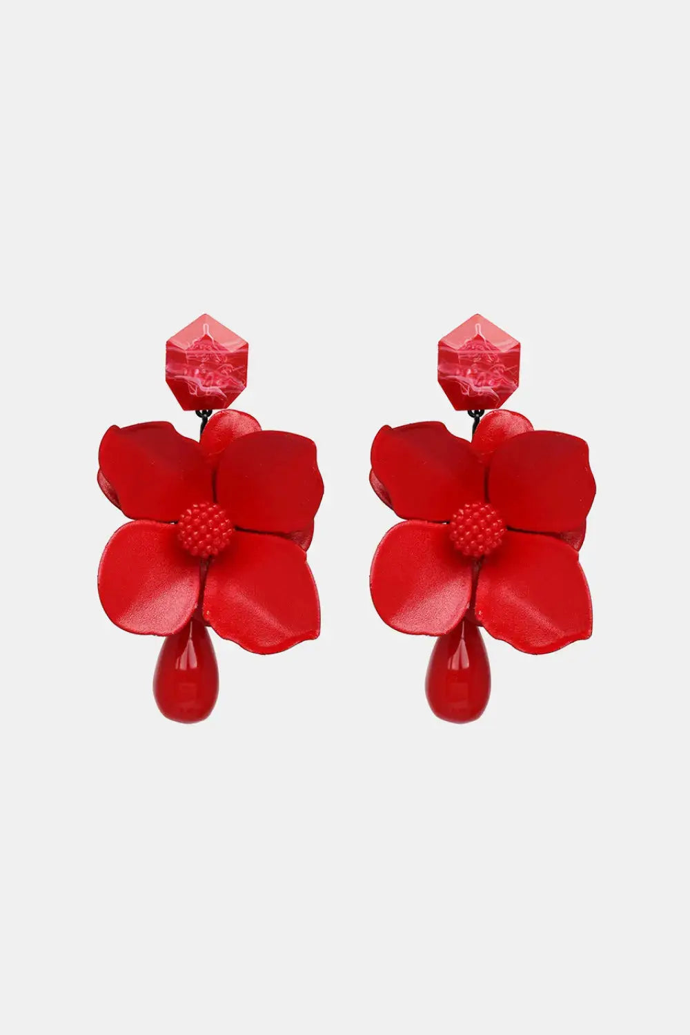 Lovcia Bloosom Flower and Teardrop Resin Dangle Earrings-Earrings-Red-One Size-Red