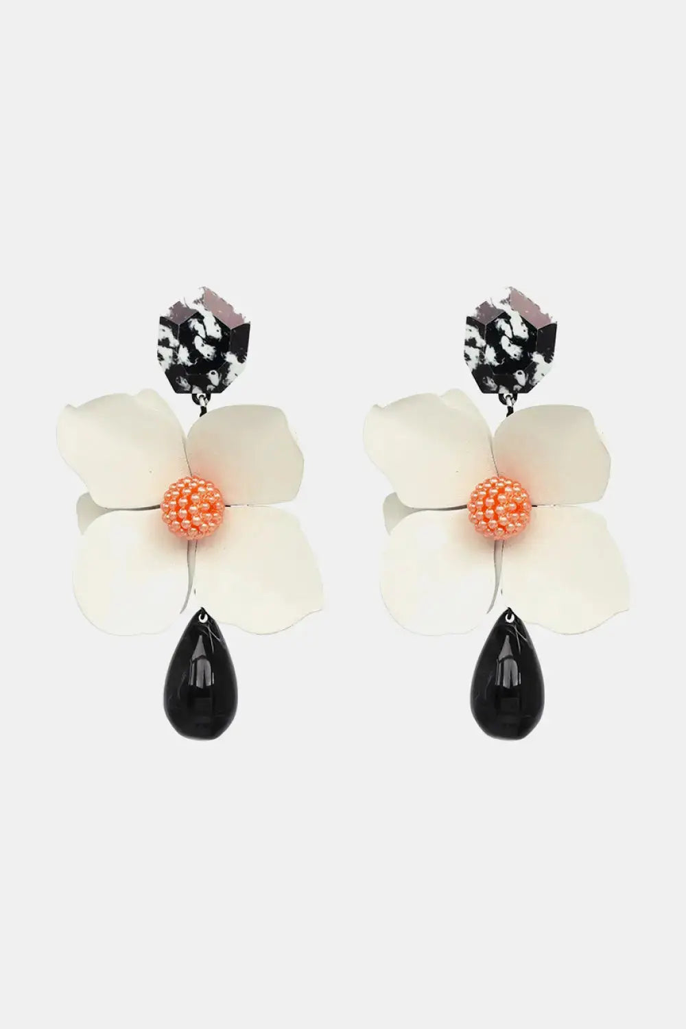 Lovcia Bloosom Flower and Teardrop Resin Dangle Earrings-Earrings-White-One Size-White