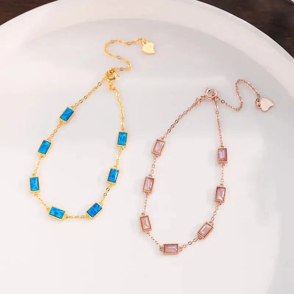Lovcia Blue and Pink Cube Shaped Stone Inlaid 14K Gold Plated Sterling Silver Bracelet for Women-Bracelets-Blue-Blue