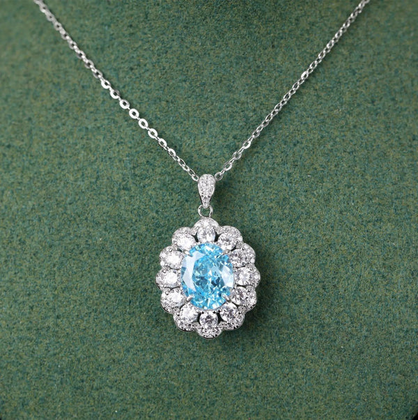 Lovcia Blue Elegant Flower Cool Clavicle Chain 925 Sterling Silver Necklace for Women-Necklaces-Sapphire Necklace-925 Silver-Sapphire Necklace