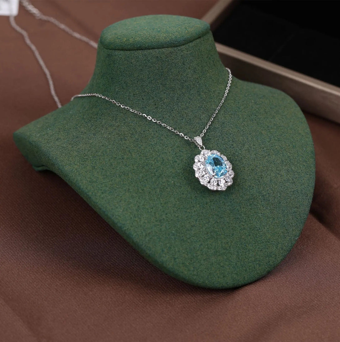 Lovcia Blue Elegant Flower Cool Clavicle Chain 925 Sterling Silver Necklace for Women-Necklaces-Sapphire Necklace-925 Silver-Sapphire Necklace