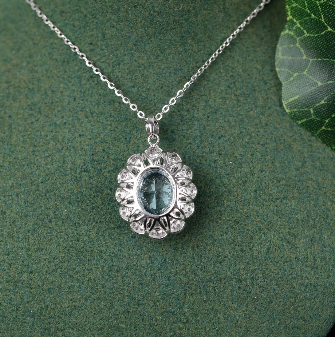 Lovcia Blue Elegant Flower Cool Clavicle Chain 925 Sterling Silver Necklace for Women-Necklaces-Sapphire Necklace-925 Silver-Sapphire Necklace