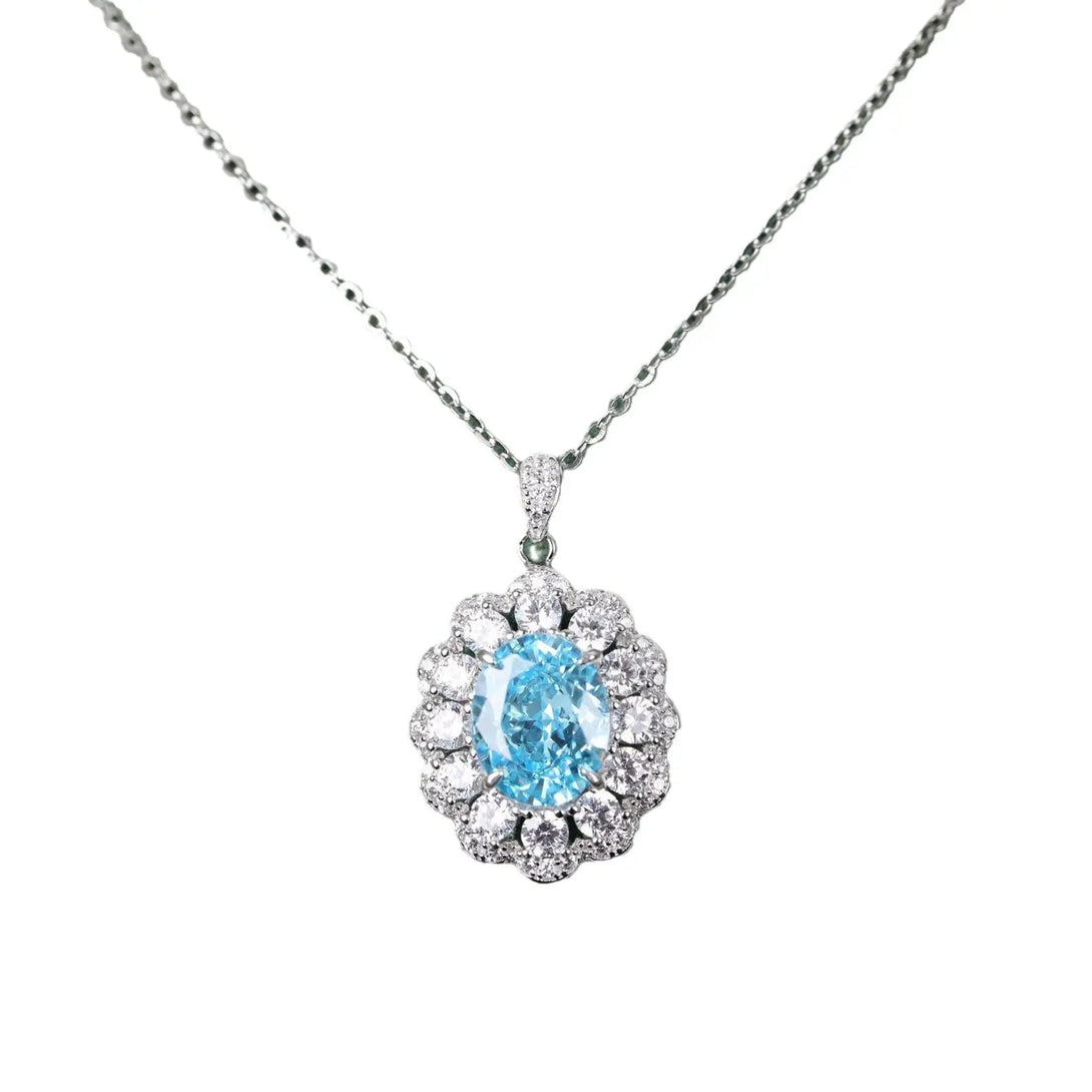 Lovcia Blue Elegant Flower Cool Clavicle Chain 925 Sterling Silver Necklace for Women-Necklaces-Sapphire Necklace-925 Silver-Sapphire Necklace