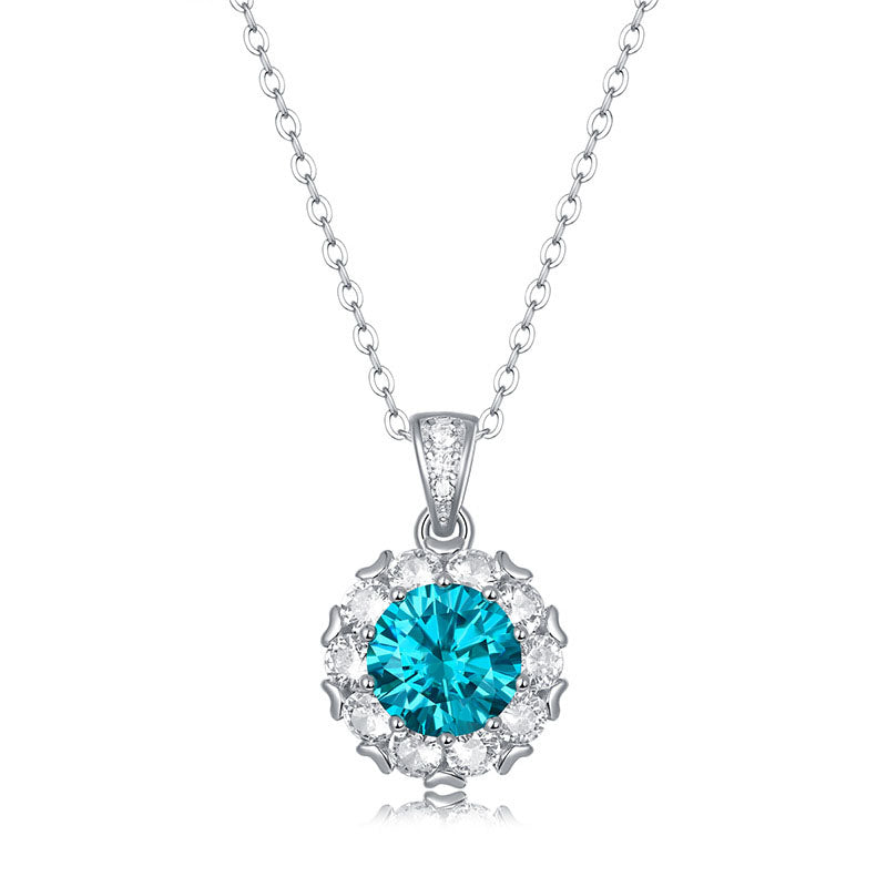Lovcia Blue Moissanite CZ Heart Border Necklace 925 Silver-Necklaces-3 ct ( Certificate Included )-3 ct ( Certificate Included )