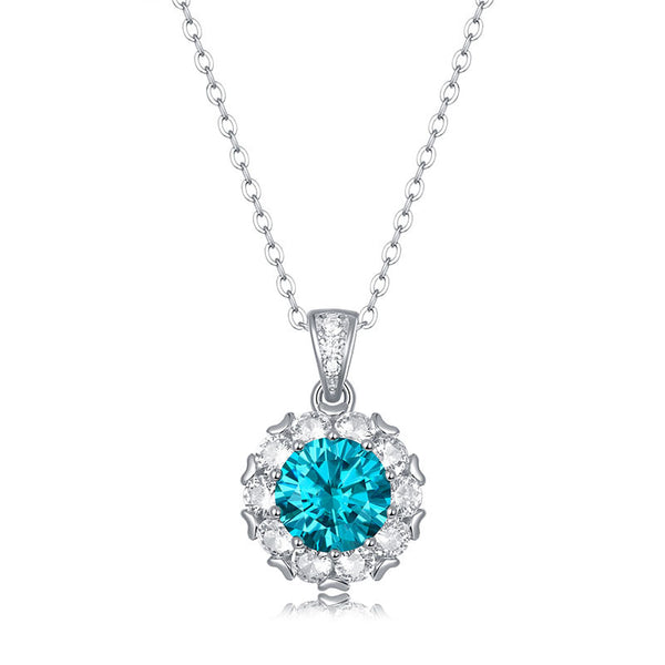 Lovcia Blue Moissanite CZ Heart Border Necklace 925 Silver-Necklaces-3 ct ( Certificate Included )-3 ct ( Certificate Included )