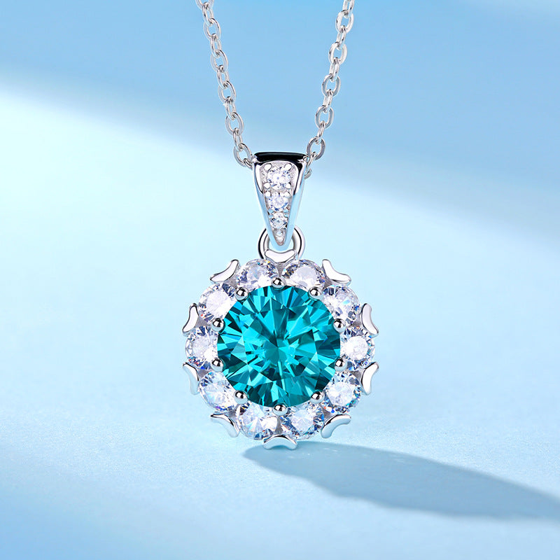 Lovcia Blue Moissanite CZ Heart Border Necklace 925 Silver-Necklaces-3 ct ( Certificate Included )-3 ct ( Certificate Included )