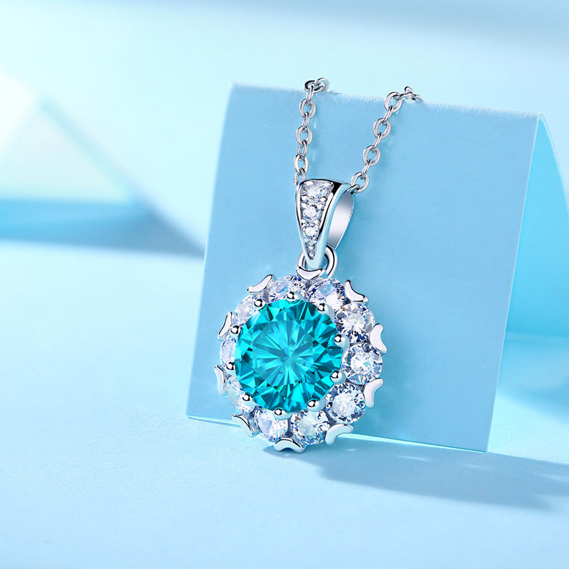 Lovcia Blue Moissanite CZ Heart Border Necklace 925 Silver-Necklaces-3 ct ( Certificate Included )-3 ct ( Certificate Included )