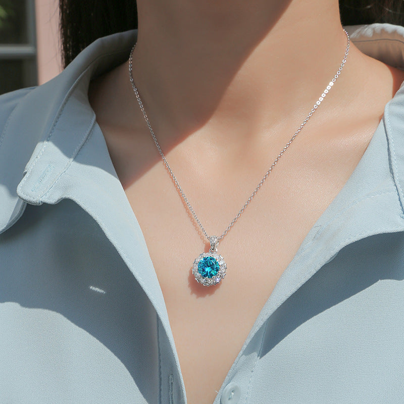 Lovcia Blue Moissanite CZ Heart Border Necklace 925 Silver-Necklaces-3 ct ( Certificate Included )-3 ct ( Certificate Included )