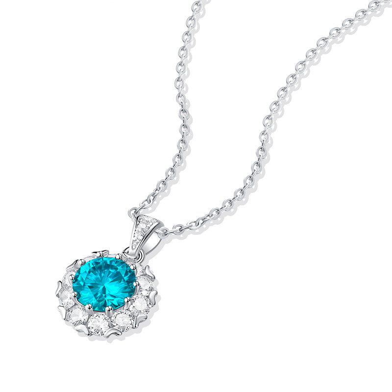 Lovcia Blue Moissanite CZ Heart Border Necklace 925 Silver-Necklaces-3 ct ( Certificate Included )-3 ct ( Certificate Included )