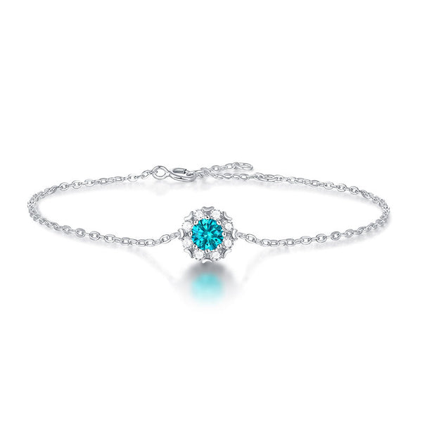 Lovcia Blue Moissanite Flower 8mm CZ Bracelet Silver-Bracelets-0.5 ct ( Certificate Included )-0.5 ct ( Certificate Included )