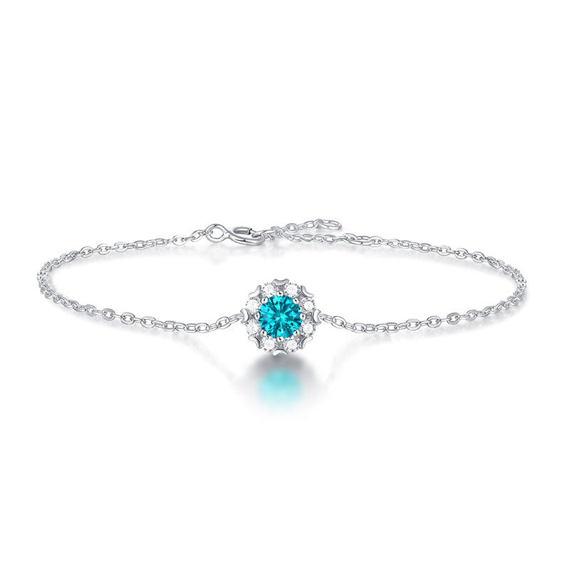 Lovcia Blue Moissanite Flower 8mm CZ Bracelet Silver-Bracelets-0.5 ct ( Certificate Included )-0.5 ct ( Certificate Included )