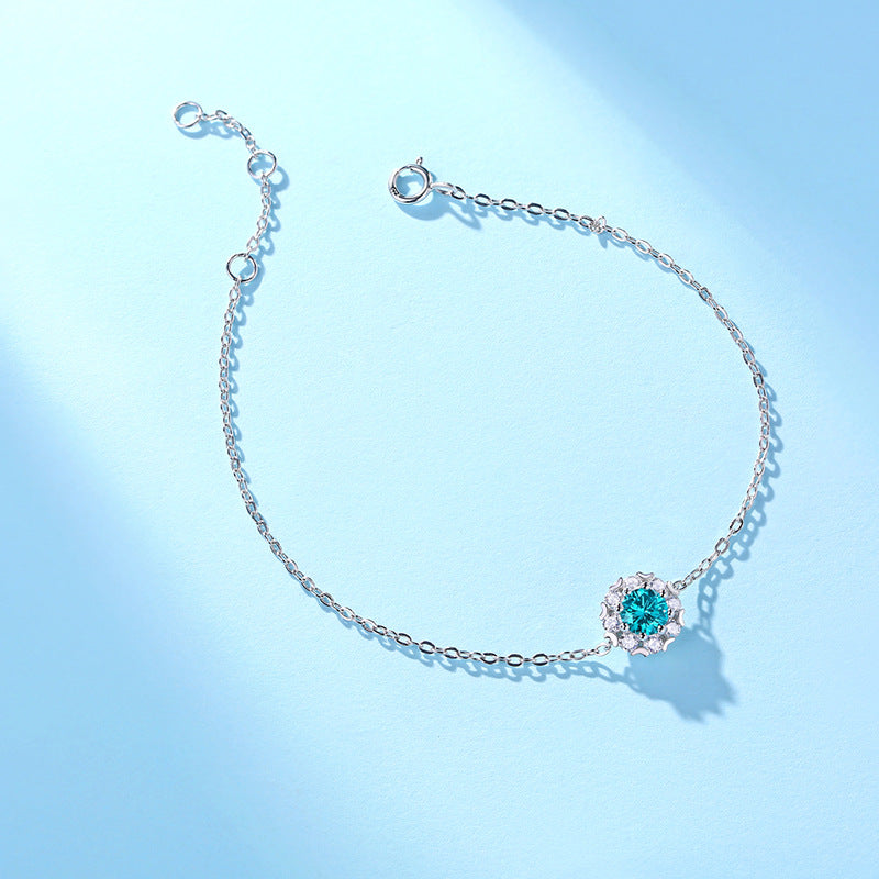 Lovcia Blue Moissanite Flower 8mm CZ Bracelet Silver-Bracelets-0.5 ct ( Certificate Included )-0.5 ct ( Certificate Included )