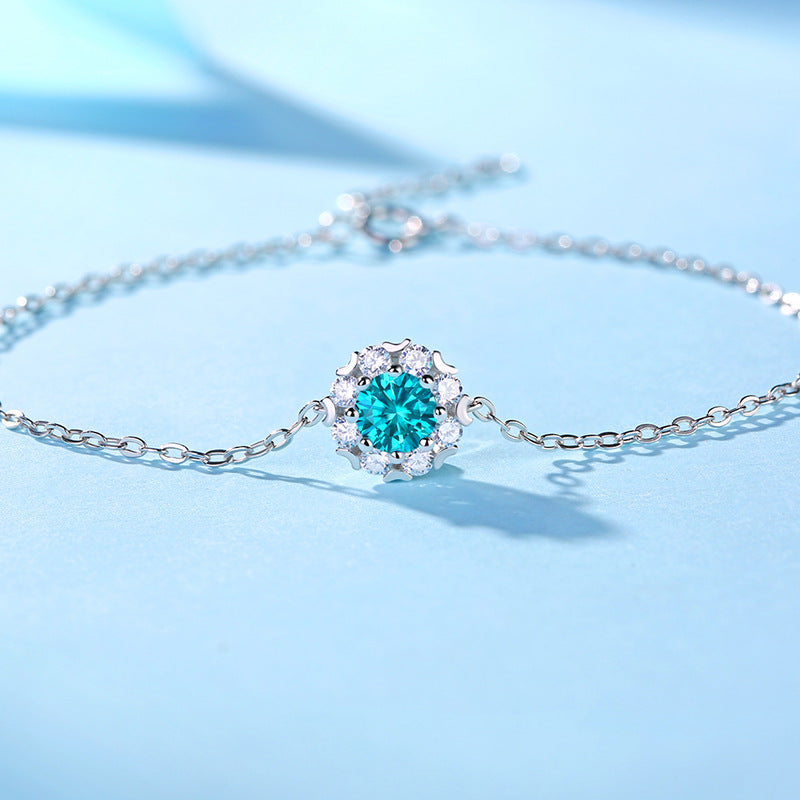 Lovcia Blue Moissanite Flower 8mm CZ Bracelet Silver-Bracelets-0.5 ct ( Certificate Included )-0.5 ct ( Certificate Included )