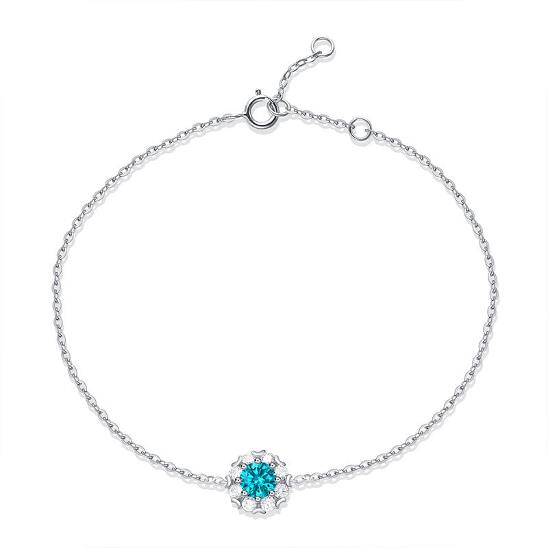 Lovcia Blue Moissanite Flower 8mm CZ Bracelet Silver-Bracelets-0.5 ct ( Certificate Included )-0.5 ct ( Certificate Included )