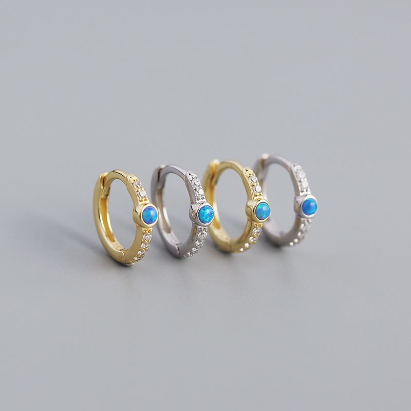 Lovcia Blue Opal CZ Huggie Hoop Earrings 11mm Gold Plated 925-Earrings-Yellow Gold-