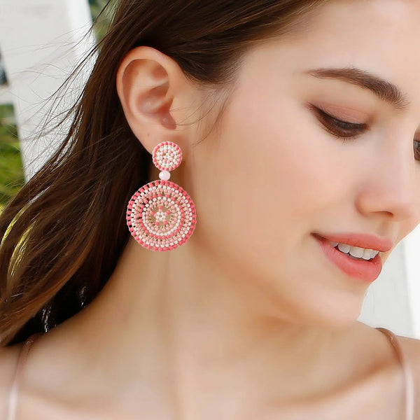Lovcia Bohemian Hand-Woven Lightweight Bead Earrings with Floral and Geometric Designs-Earrings-E69132 Blue Color-E69132 Blue Color