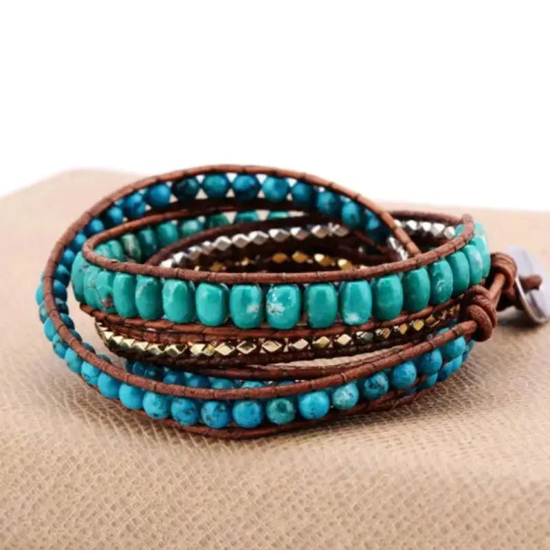 Lovcia Bohemian Style Turquoise Stone Braided Handmade Woven Bracelet for Women-Bracelets-blue-blue