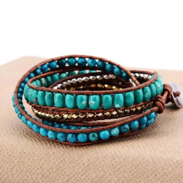 Lovcia Bohemian Style Turquoise Stone Braided Handmade Woven Bracelet for Women-Bracelets-blue-blue