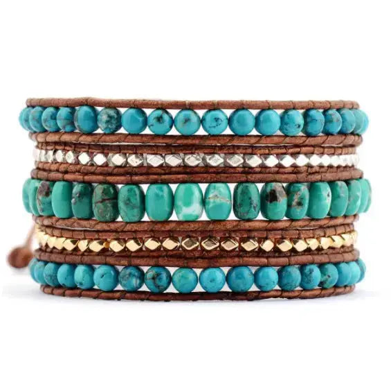 Lovcia Bohemian Style Turquoise Stone Braided Handmade Woven Bracelet for Women-Bracelets-blue-blue