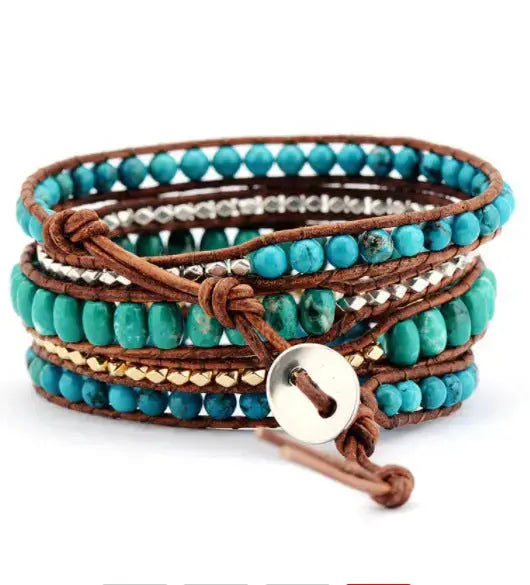 Lovcia Bohemian Style Turquoise Stone Braided Handmade Woven Bracelet for Women-Bracelets-blue-blue