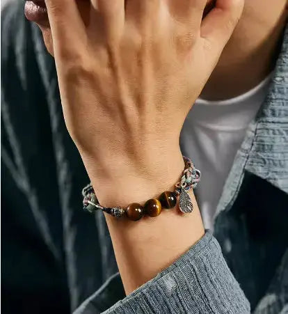 Lovcia Bohemian Tiger Eye Beads Sterling Silver Ethnic Charm Bracelet for Women-Bracelets-15cm-15cm